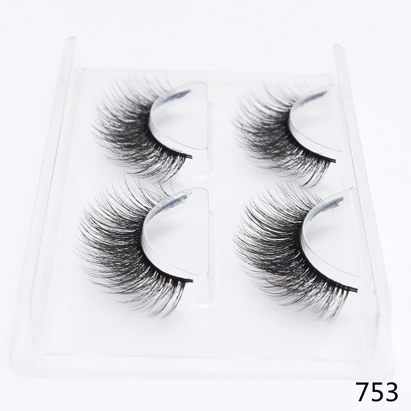 Thick False Eyelashes Set Natural Long Lashes Makeup Fake Eyelashes Reusable 3D Mink Lashes Eyelash Extension Makeup 2 Pairs