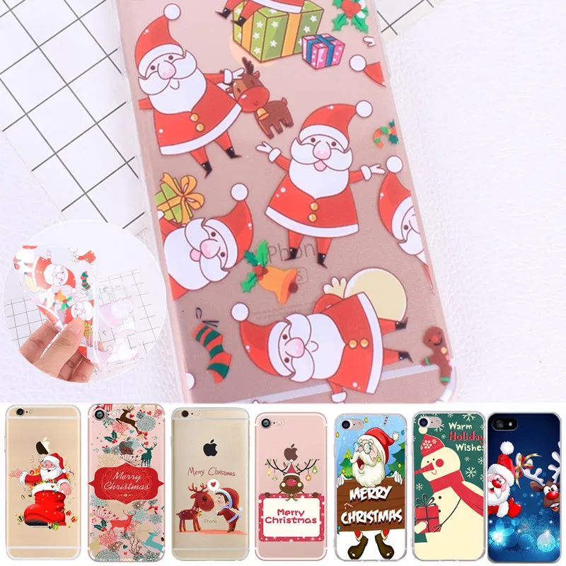 

Soft Silicon Cover Case For Apple iPhone 8 7 Plus 6 6S 5S SE Cases For iPhone X XS Max XR Shell Painted Christmas Tree Snowflake