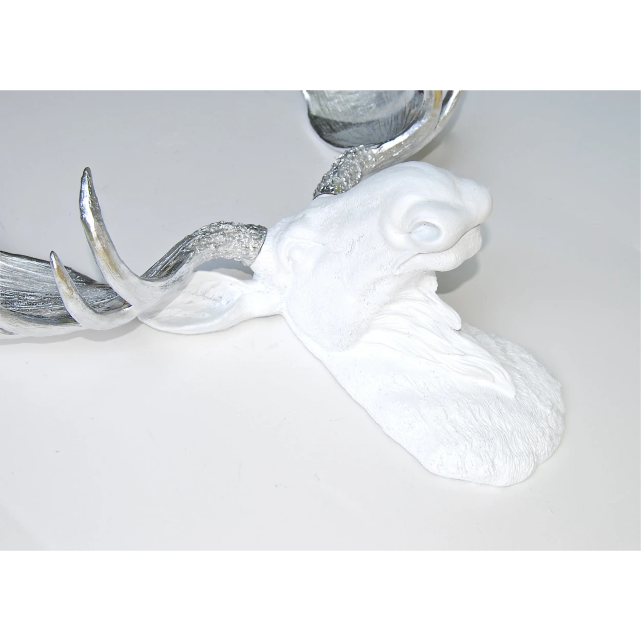 White Moose Head - Metallic Silver Antlers  - Faux Taxidermy Moose M0110 (2)