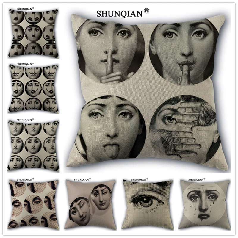 

WZ5161 Vintage Fornasetti Art Beauty Face pillowcase Throws Linen Cotton Pillowcase Custom Pillow Cover 45x45cm
