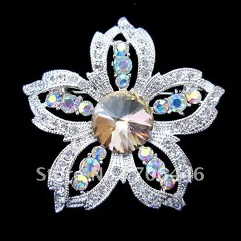 

Silver Plated Zinc Alloy and Crystal Flower Pin Brooch