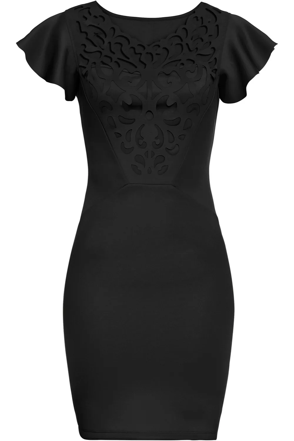 Black-Ruffle-Sleeves-Lace-Hollow-Out-Short-Cocktail-Dress-LC220287-2-3