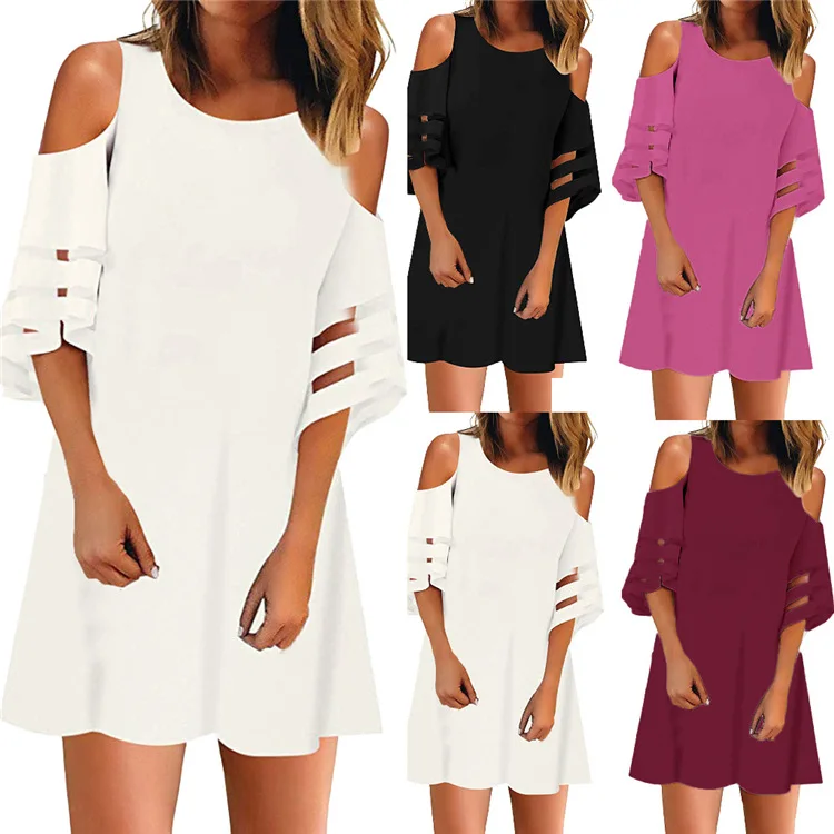 

Women 2019 Loose Vintage Ruffles Casual Befree Dress Boho Summer Lace Off Shoulder Elegant Party Beach Dresses Plus Sizes
