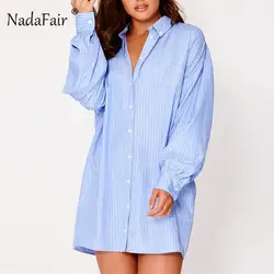 Nadafair Блузка с длинными рукавами и топ Для женщин Длинная блузка Для женщин огромный парень полосатая рубашка Женская осень-зима Длинная