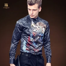 FANZHUAN Мужская рубашка с принтом животных из мультфильмов эластичная тонкая с длинным рукавом модная трендовая Осенняя мужская рубашка