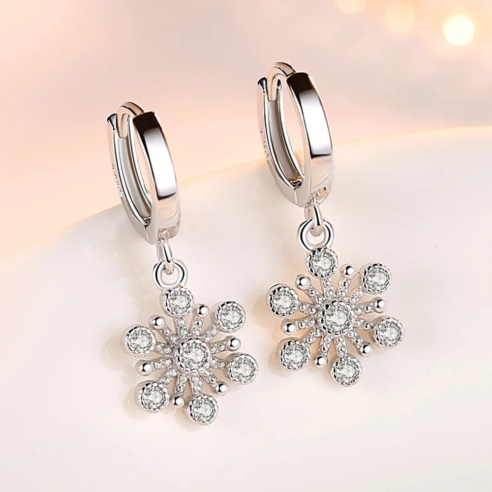 

2019 new arrival Fashion Jewelry Statement Snowflake Silver Hoop Long White Rhinestone Crystal Drop Earrings Jewelry Earrings