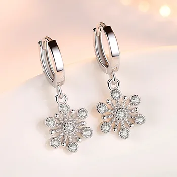 

2020 new arrival Fashion Jewelry Statement Snowflake 925 Sterling Silver Hoop Long White Rhinestone Crystal Earrings