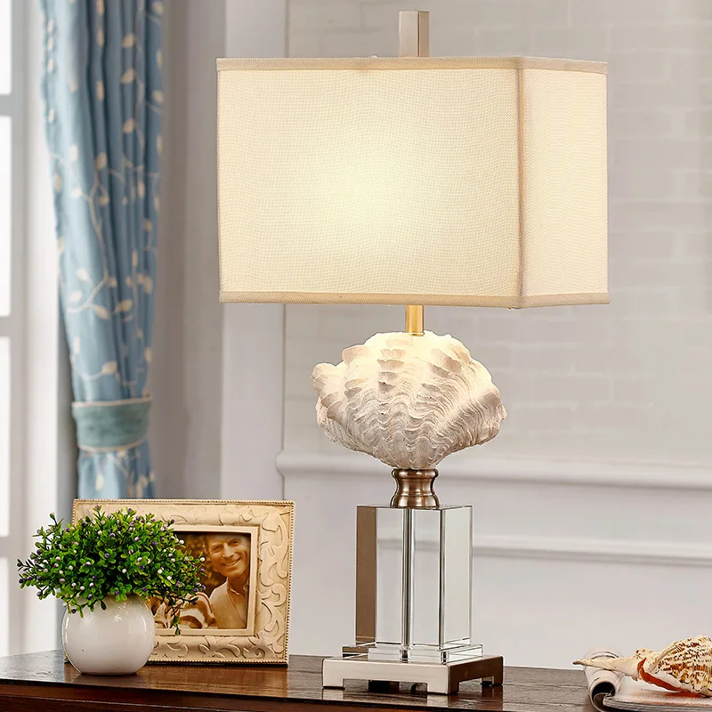 

Mediterranean Conch Table Lamp Rectangular Lampshade High-grade Crystal Table Lamp for Sitting Room Shell Table Lamp for Bedroom