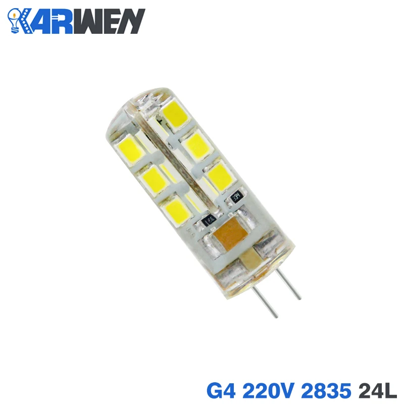 KARWEN 10 шт./лот G4 G9 Светодиодный лампа SMD3014 2835 3 Вт 5 Вт 7 Вт 9 Вт AC/DC 12V AC 220V 24 48 64 104 светодиодный s люстра 360 градусов с украшением в виде кристаллов пятно - Испускаемый цвет: 220V 2835 24Leds