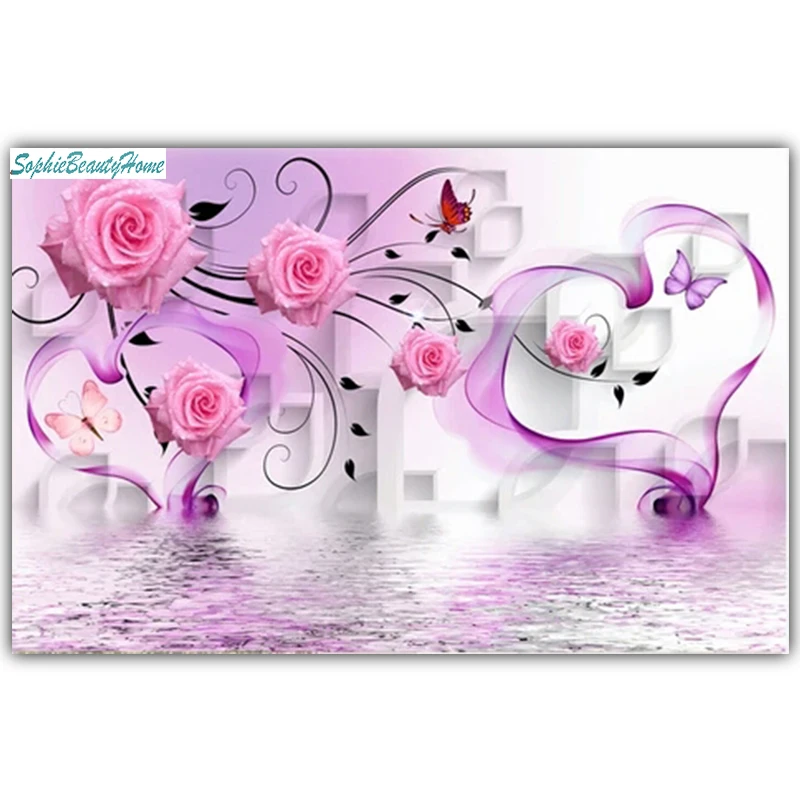 Sophie beauty home DIY расписные бриллианты 5D Вышивка крестиком Розовые розы 3D Алмазная