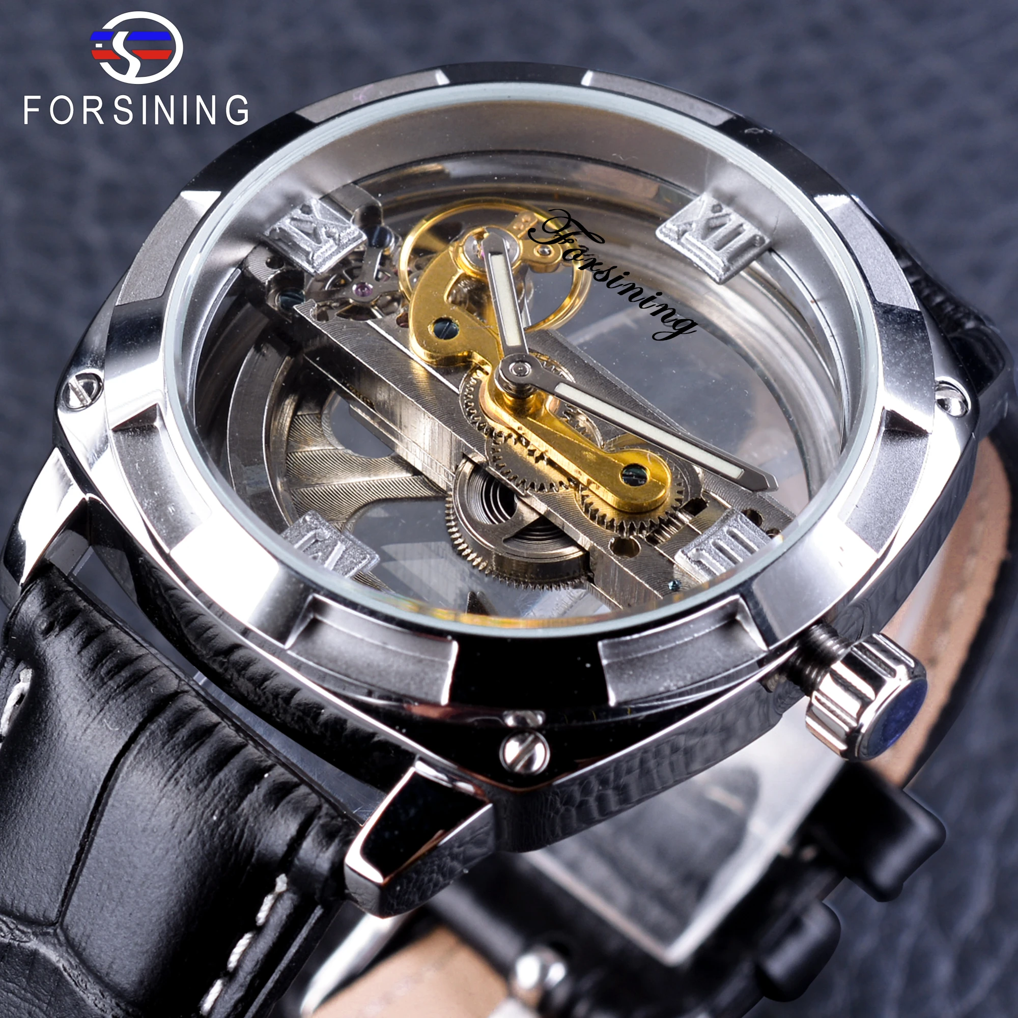Forsining Official Exclusive Sale Double Side Silver Transparent Case  Fashion Business Wrist Watch Skeleton Automatic Men Watch|watch business| watch fwatch fashion - AliExpress