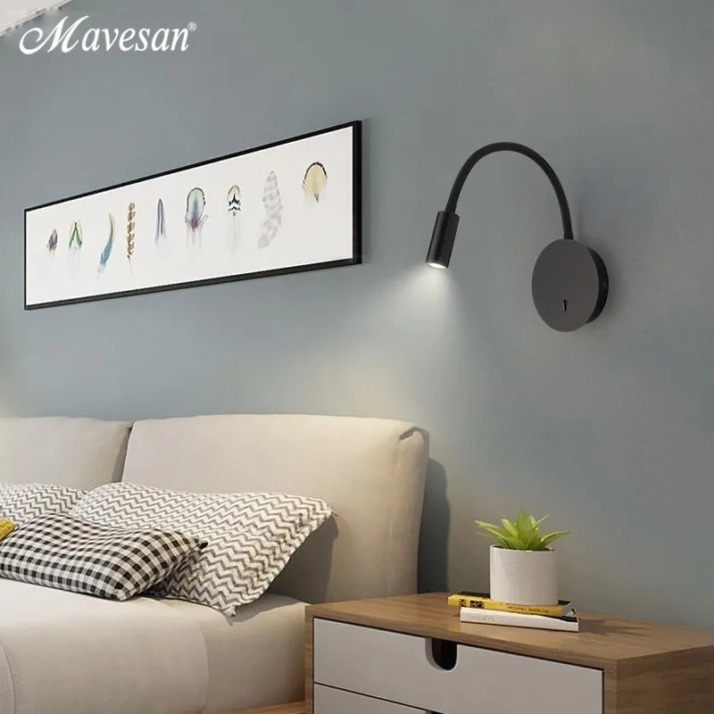

Beside desk LED wall Lamp Bedroom Light Indoor Decoration Lighting Sconce Black white lampshade adjustable light direction