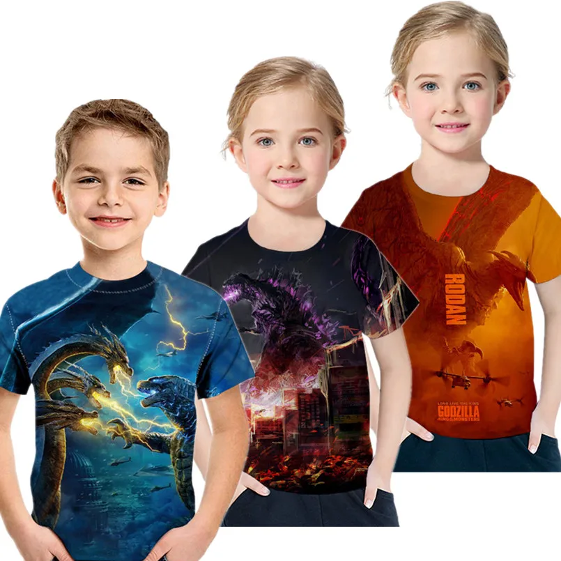 

Hot godzilla King of the Monsters 3D Print boy clothes kids minecraft t shirt Clothing baby girls boys dinosaur T shirts costume