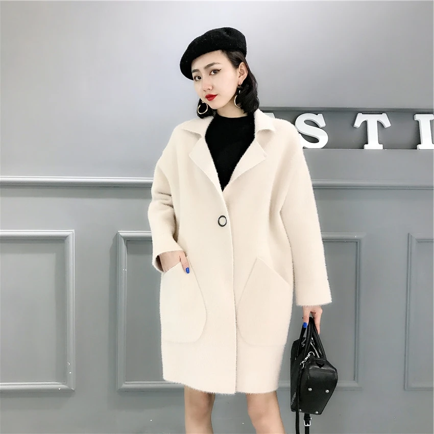 Best Price Artificial Mink Cashmere Comfortable Long Sweater 2019 Winter Warm Cardigans knit Full Sleeve Office Lady Soft Tops Coat