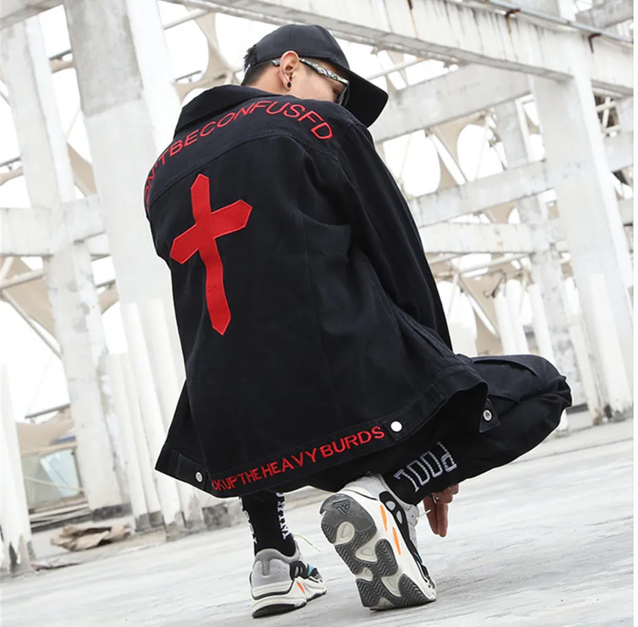 ABOORUN мужские джинсовые куртки в стиле хип-хоп, куртки с вышитым крестом, весенне-осеннее пальто, верхняя одежда для мужчин x460