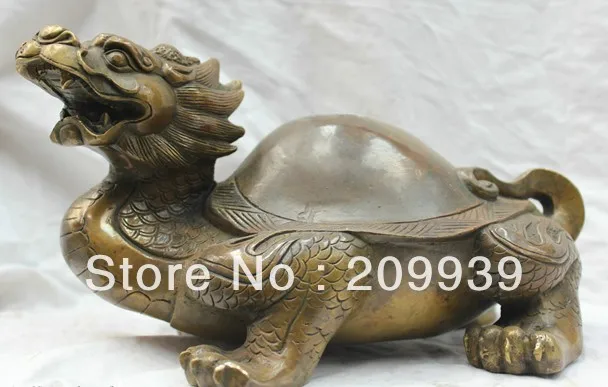 

00546 Chinese China Folk Cultural Pure Bronze Dragon Turtle Lucky Auspicious Statue