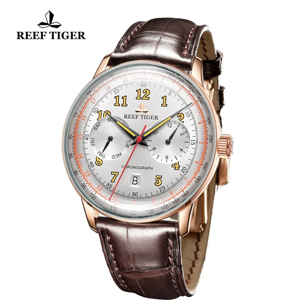 Reef Tiger/RT классические винтажные часы мужские автоматические светящиеся из