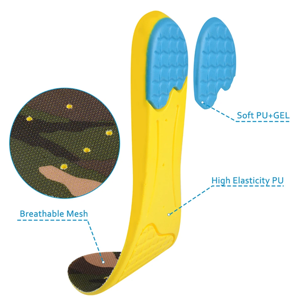Demine ПУ спортивные стельки для бега дышащий дезодорант Гель камуфляж кроссовки колодки Подушка амортизация стельки для мужчин и женщин