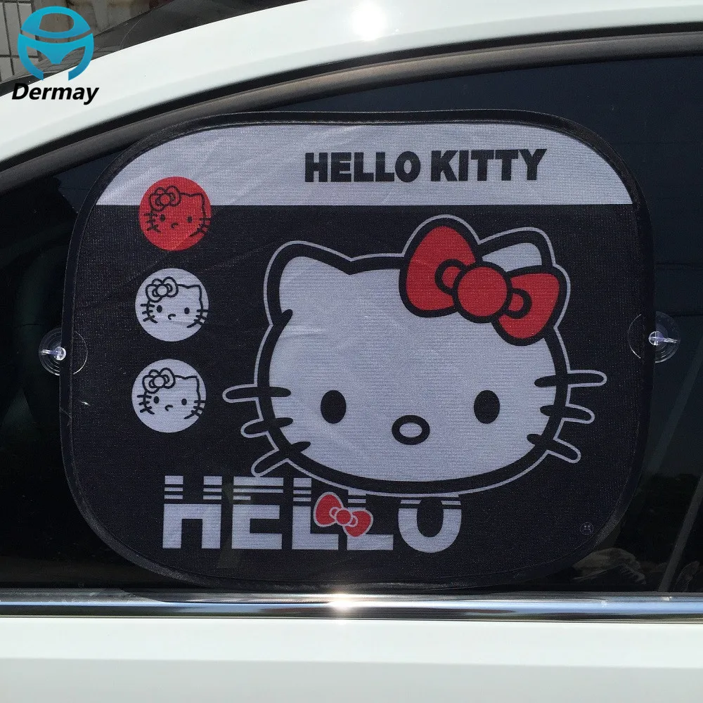 1 Pair Black HELLO KITTY Car Windshield Car Sun Shade Cute Cartoon Rear