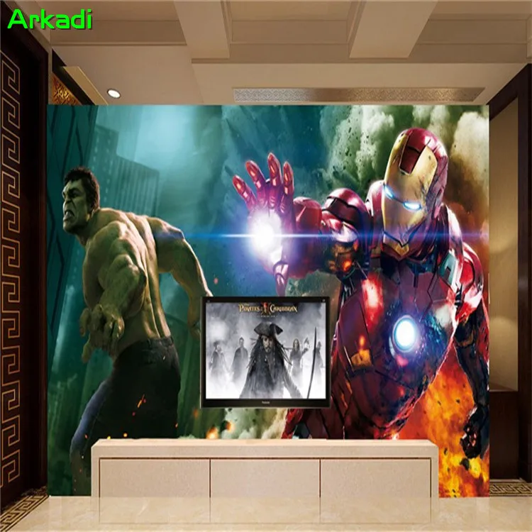 3D TV Background Wallpaper Living Room Bedroom Children's Room Cartoon Avengers Hulk Iron Man Decorative mural