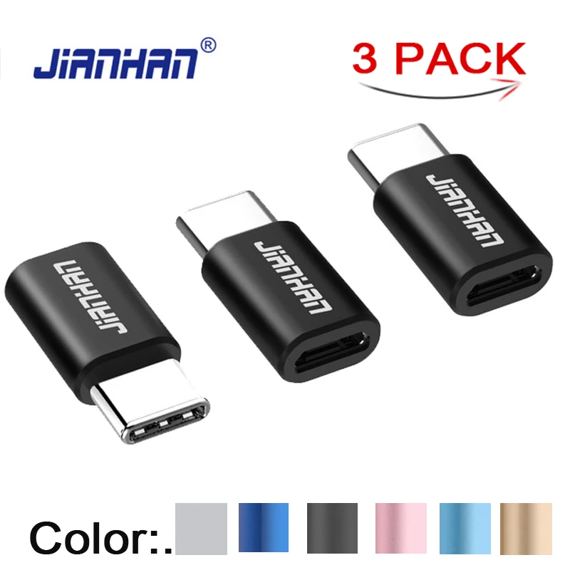 

3 PACK Type-c Otg Adapter Micro Usb To Type C Charger 3pcs Connectors for Samsung Galaxy S9 Plus + Note 8 9 Leeco Typec To Usb-c