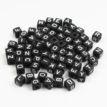 

DIY 200Pcs Letter Square Black Acrylic Spacer Beads For Jewelry Making Baby Pacifier Clip 6x6mm Necklace Bracelet