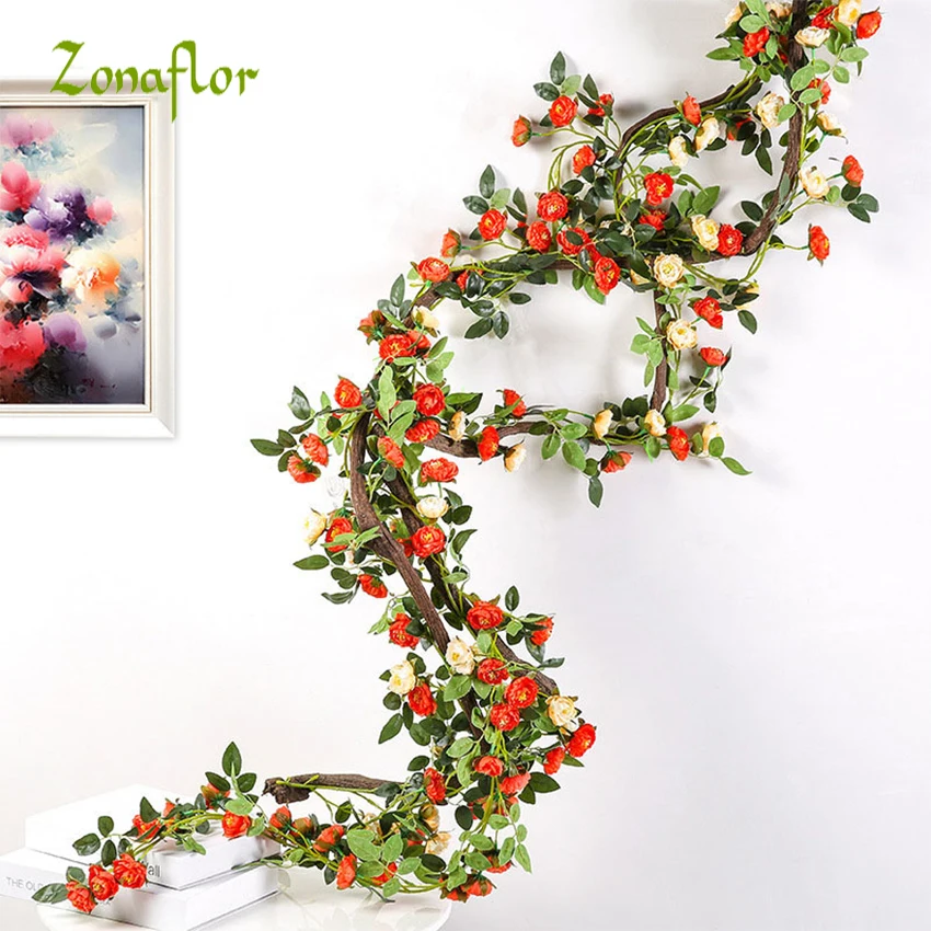 Zonaflor 2 M Artificial Flower Vine Fake Silk Camellia Vines Flower for