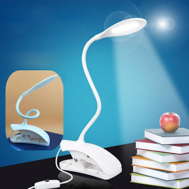 LED Reading Eye Protection Desk Lamp Adjustable Brightness USB Rechargeable LED Desk Table Lamp Light with Clip Touch Switch
