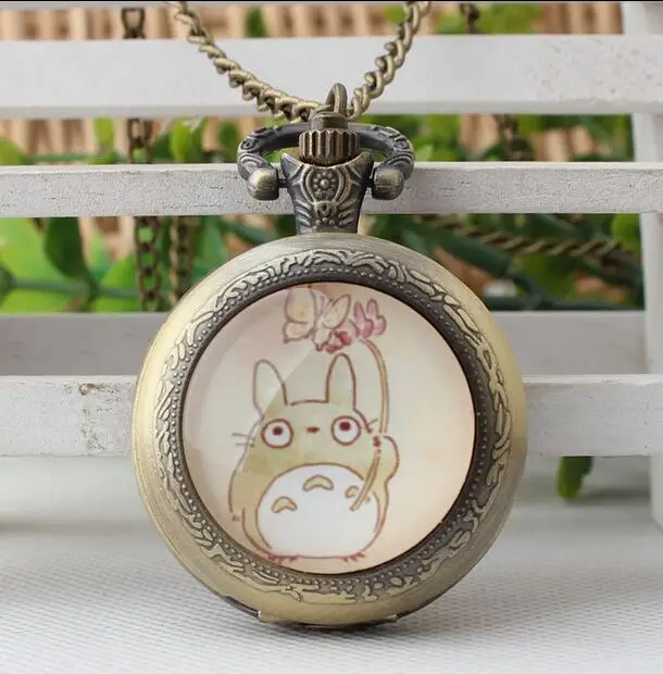 

New Animation cartoon My neighbor totoro patch Fashion quartz Flip clock Necklace pocket watches gift
