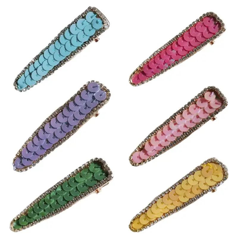 

Women Triangle Glitter Rhinestone Duckbill Hair Clip Sweet Candy Color Sequins Beading Pointed Hairpin Party Decorative Barrette