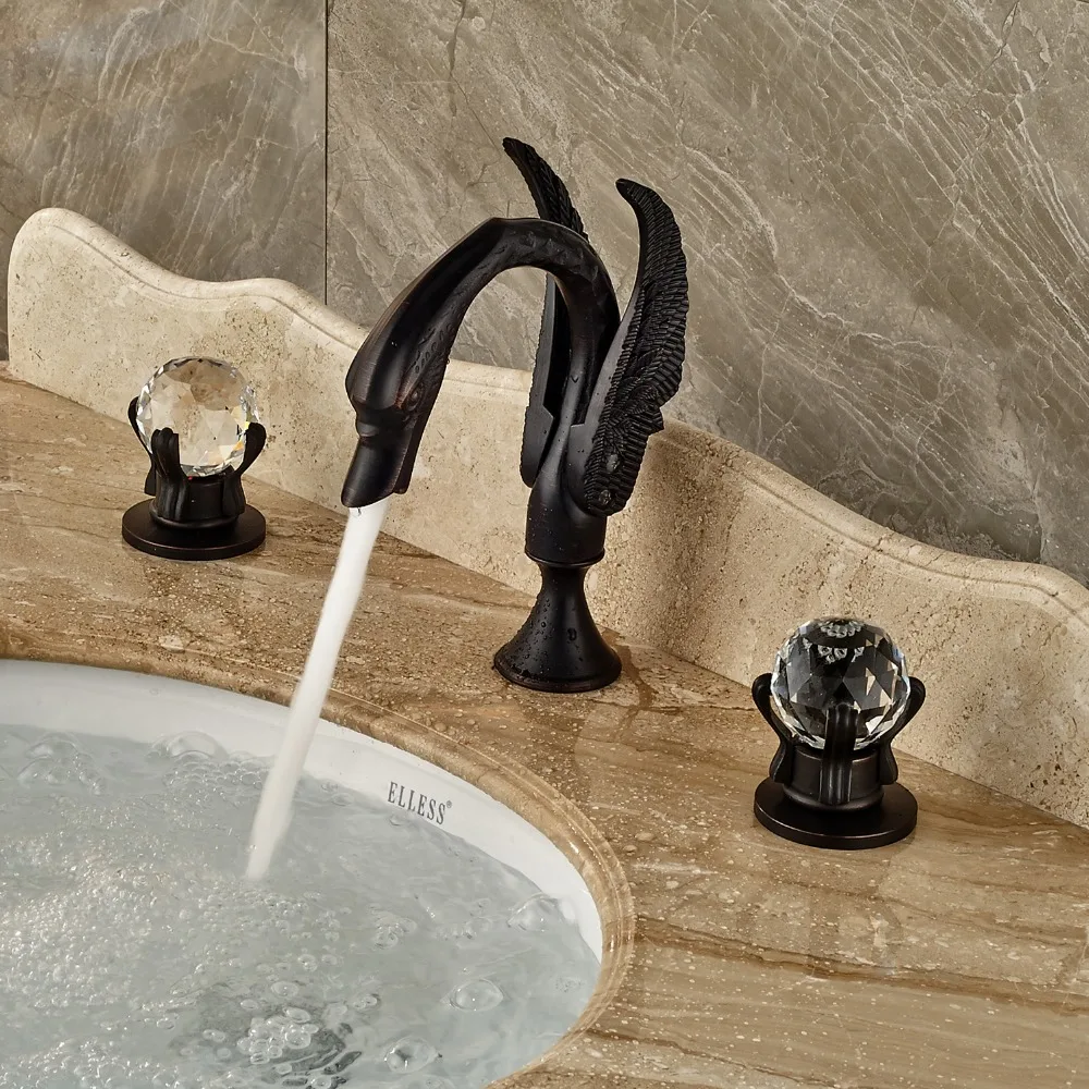 

Widespread 3pcs Oil Rubbed Bronze Finished Deck Mounted Bathtub Faucet With Two Crystal Handles