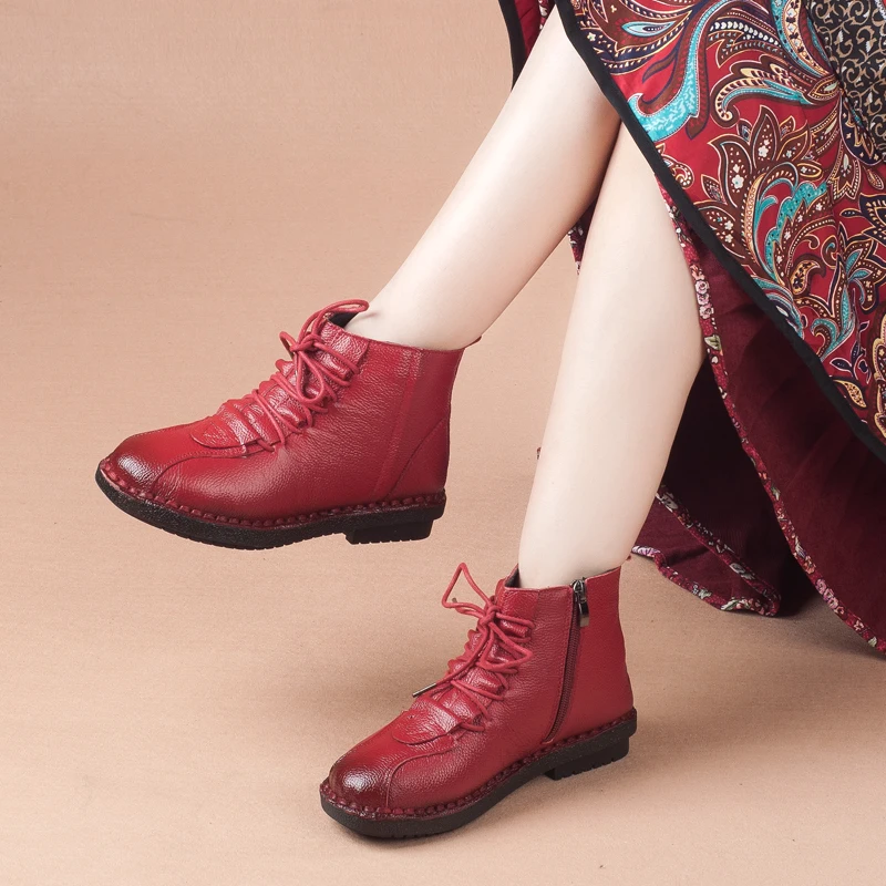 Ronde Avec Plat Mou Bottes Noir La Chaud rouge Chaussures Main Cuir Fond rembourré Hiver gris Tête Courtes À Rushiman Femelle Antidérapant Coton yellow En WHID9eEYb2