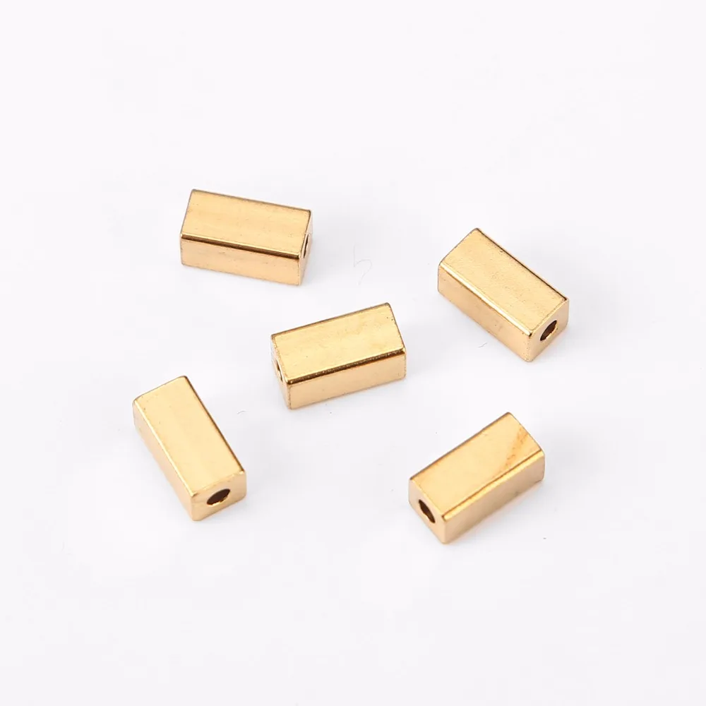 Квадратные кубические бусины-спейсеры золотого цвета из нержавеющей стали с отверстием для изготовления ювелирных изделий, 5 мм* 10 мм, отверстие 2 мм