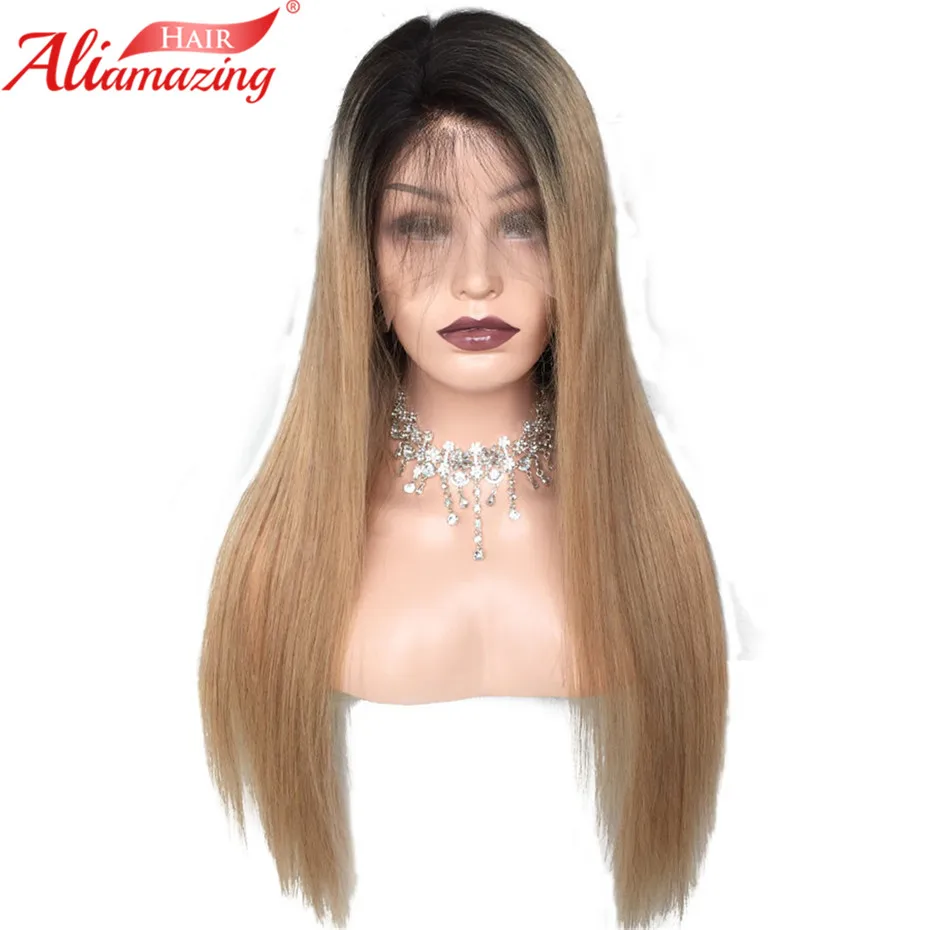 Aliamazing передний парик волос Ombre Цвет 1B/27 Бразильский шелковистый прямой 130%