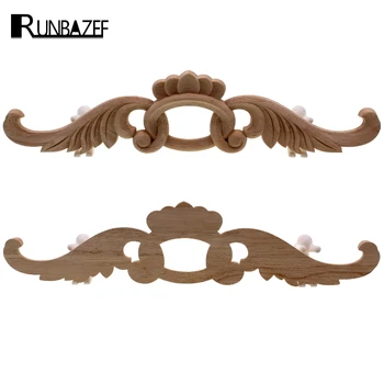 

RUNBAZEF Unpainted Decorative Wood Carved Decal Corner Floral Onlay Applique Frame for Wall Doors Cabinet Furniture Figurines