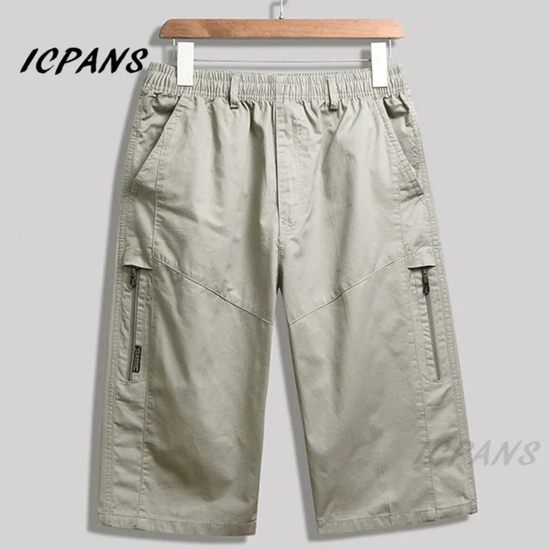 

ICPANS Casual Shorts Men Knee Length Zipper 100% Cotton Summer Male Shorts mans short trousers plus size XXXL 4XL 5XL 6XL