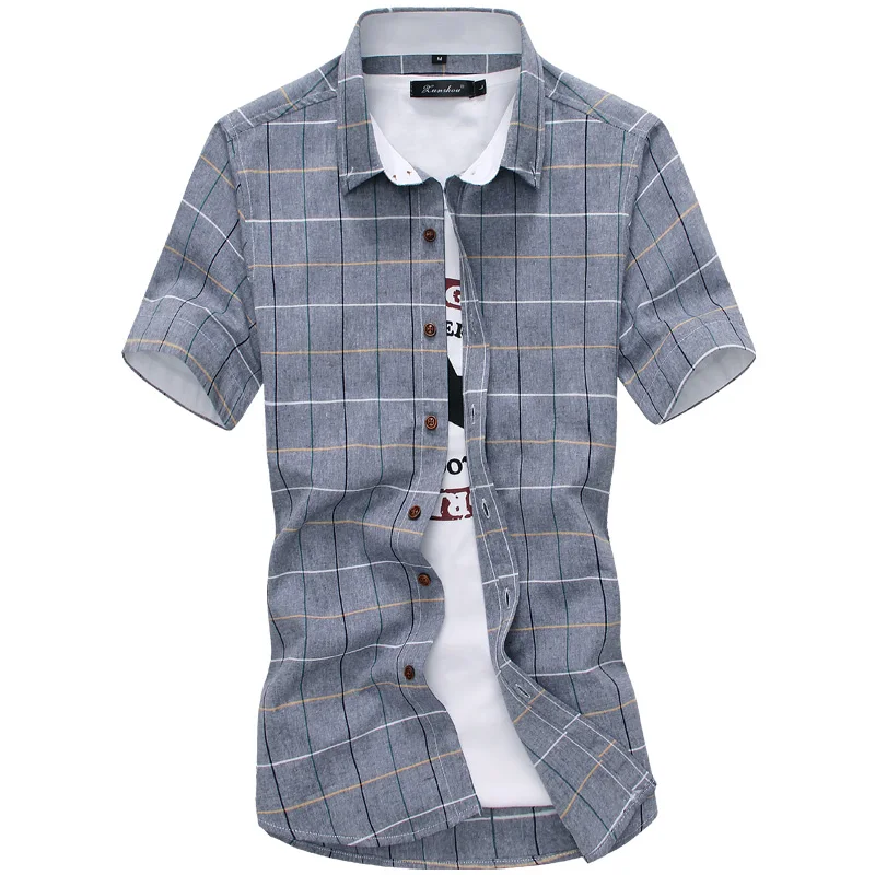 Клетчатые мужские рубашки Новая мода хлопок с коротким рукавом летняя повседневная мужская рубашка camisa masculina мужские рубашки - Цвет: Grey(huise)
