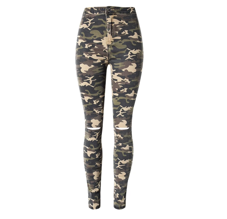 2017 New Brand Women Fitness Cloth Camouflage High Waist Elastic Stretch Holes Jeans Pencil Pants Street Style Denim Trousers (11)