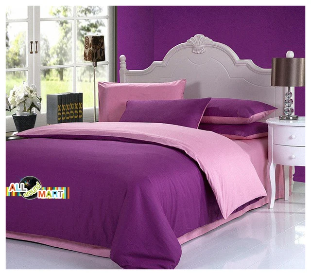 Free Shipping 4pcs Cotton Contrast Color Bedding Set Duvet Cover Free Shipping 4pcs Cotton Contrast Color Bedding Set Duvet Cover Comforter Bed Sheet Light Purple And Pink Simple Plain
