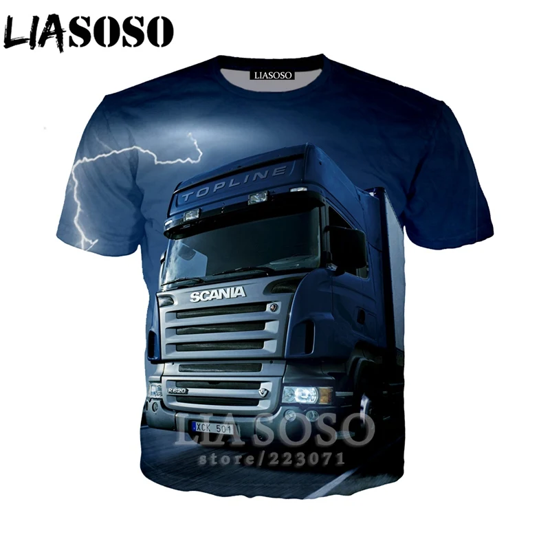 

LIASOSO 2019 Summer New Men Women Fashion Sweatshirt 3D Print Car Truck Short Sleeve T-Shirt Unisex Casual Top Pullover A174-02