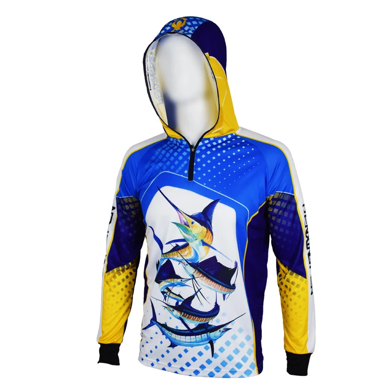 

Men Women Hooded Jersey Fishing Clothing Long Sleeve Uv Protection Quick Dry Fishing Shirt with fish pattern Camisas Pesca