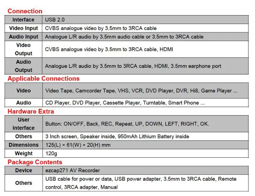 Ezcap271 av recorder Видео Аудио конвертер захвата записи аналоговые VHS кассеты для видеокамеры в цифровой формат для DVD плеера с HDMI