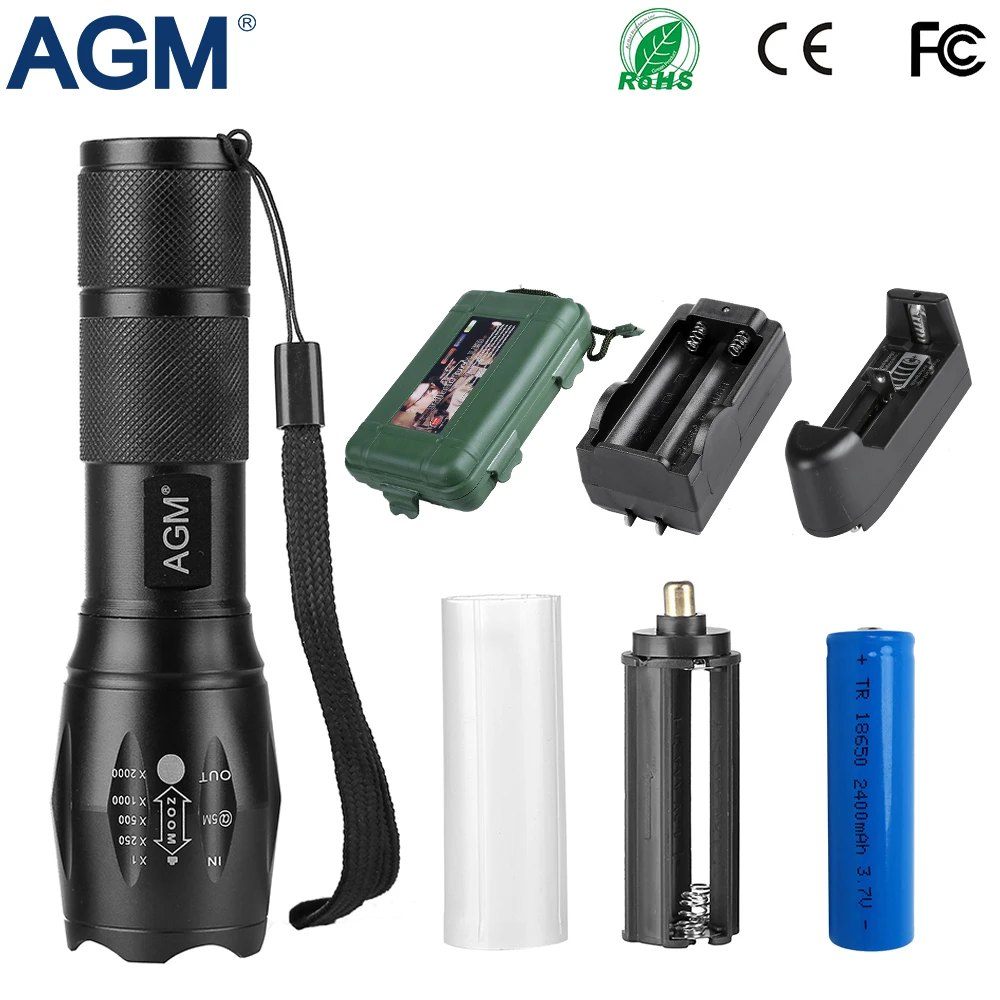 AGM CREE XML T6 LED Flashlight Torch Powerful XM-L Flash Light X900 Lamp Waterproof Tactical Military 18650 Rechargeable Battery