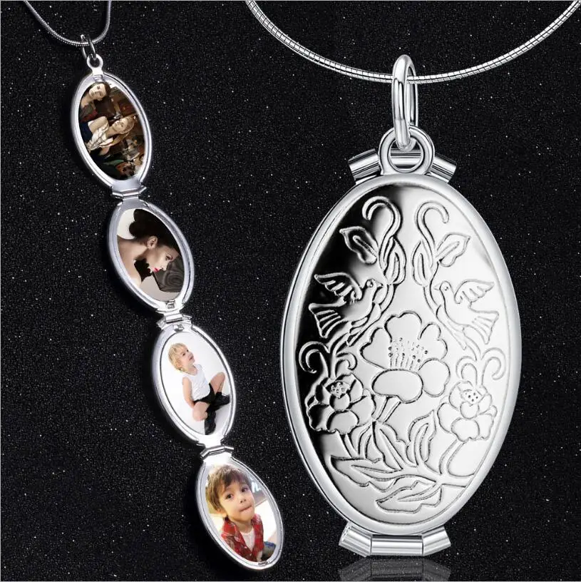 

Popular Silver/Gold Photo Frame Memory Locket Pendant Nekclace For Women Girls 925 Sterling Silver Flower Necklaces Female