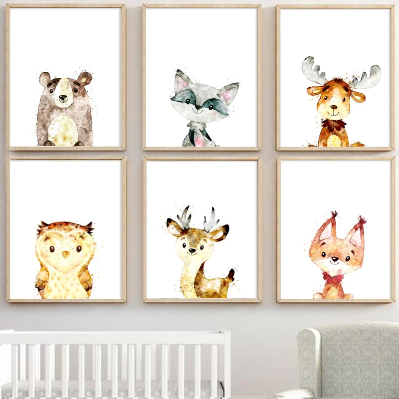 

Deer Fox Bear Owl Raccoon Elk Nursery Wall Art Canvas Painting Nordic Posters And Prints Wall Pictures Baby Kids Room Home Decor