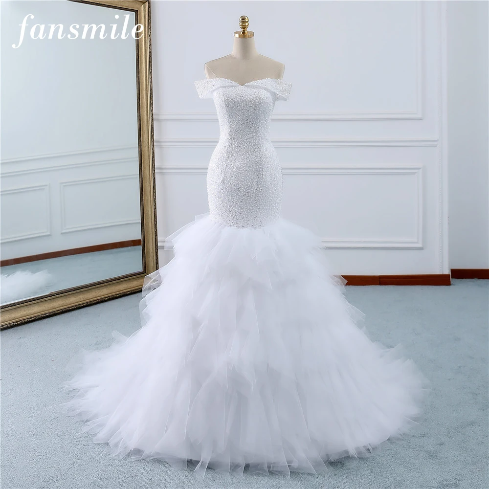 US $94.18 Fansmile Beading Vintage Lace Gowns Mermaid Wedding Dress Plus Size 2020 Long Train CustomMade Bridal Wedding Turkey Fsm432m