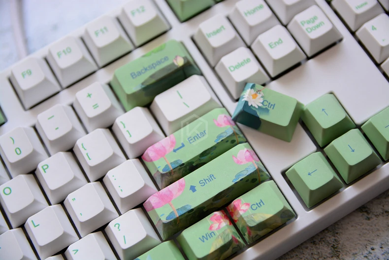 Вишневый профиль краситель Sub Keycap набор толстый PBT пластик бассейн лотоса зеленый