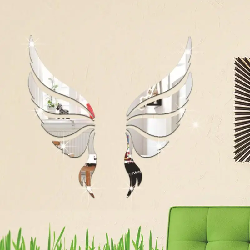 Creative Angel Wings Acrylic Mirror Wall Stickers DIY Art Wall Decor