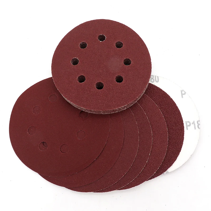 

50PCS 5 Inch 125MM 8-Hole Aluminum Oxide Red Sandpaper Sanding Discs 60 to 2000 Grits