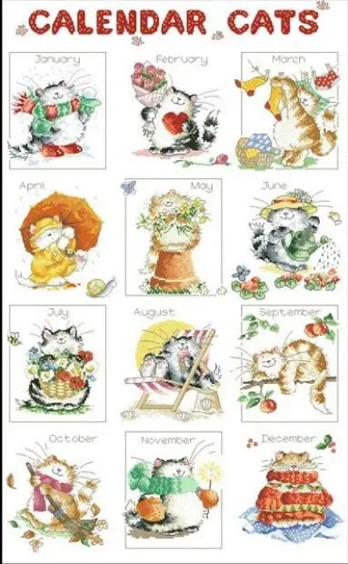 

Calendar Cats,1 4thCT Counted Cross Stitch Kits 1 4thCT Embroidery Set Kids Room Decoration Gift Free Shipping